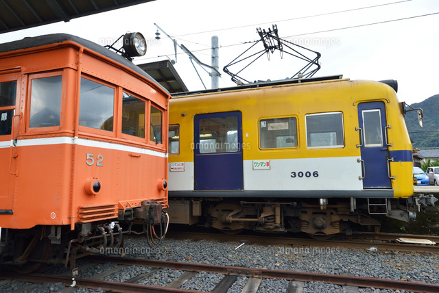 一畑電車の3000系普通電車と展示保存されるデハニ52[25668003085]の