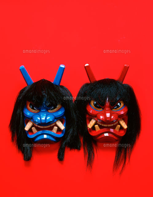 男鹿のナマハゲの面 赤鬼青鬼[25764001102]の写真・イラスト素材