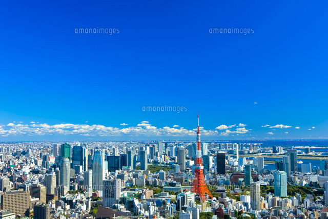 青空の東京タワーと高層ビル群 の写真素材 イラスト素材 アマナイメージズ