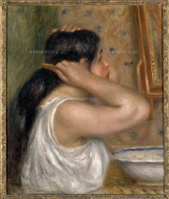ピエール・オーギュスト・ルノワール 【 髪かざり 】 高級画集画 化粧 髪を梳く女[26004000335]の写真・イラスト素材｜アマナイメージズ