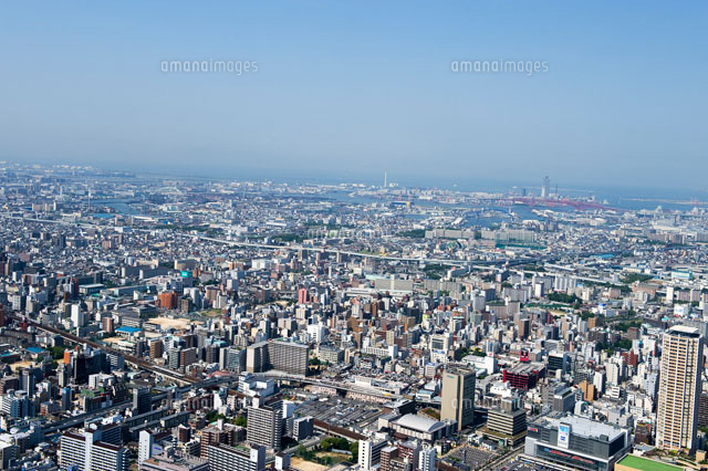 難波上空より大阪港方面を望む の写真素材 イラスト素材 アマナイメージズ