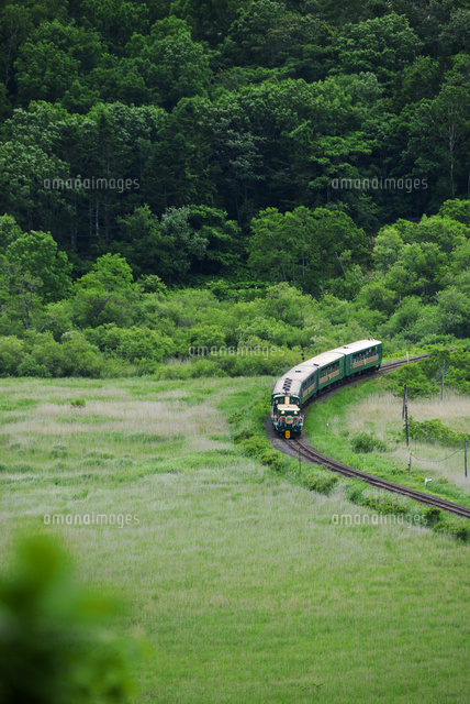 釧路湿原ノロッコ号と釧路湿原 の写真素材 イラスト素材 アマナイメージズ