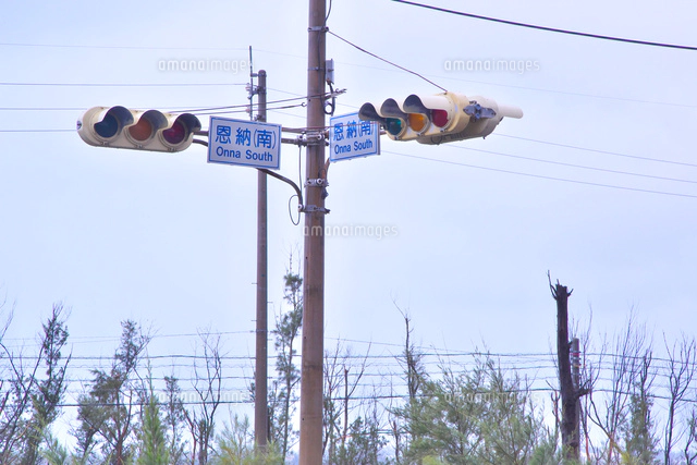 強風で倒れた道路標識 の写真素材 イラスト素材 アマナイメージズ