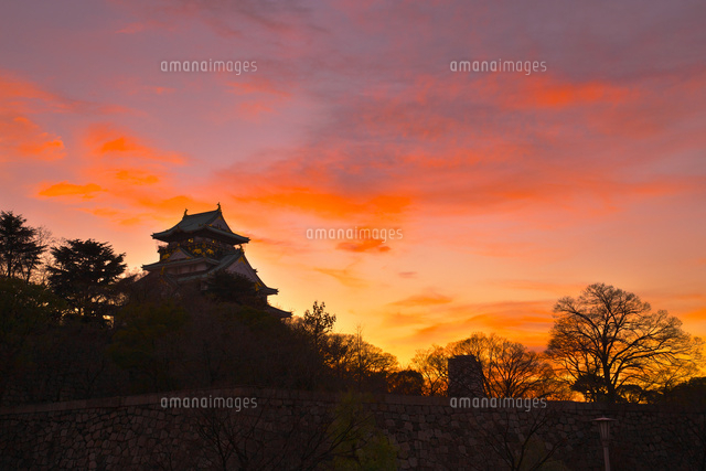 落日の大阪城 の写真素材 イラスト素材 アマナイメージズ