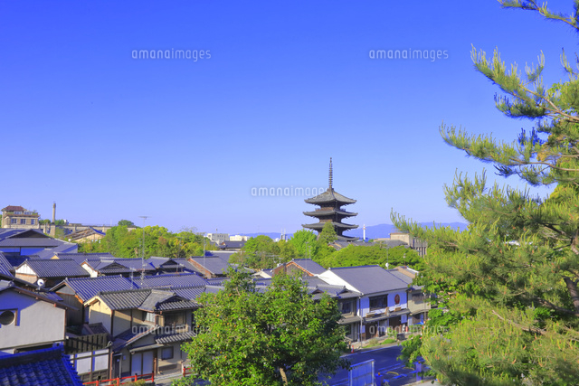春の八坂の塔と京都の町並み の写真素材 イラスト素材 アマナイメージズ