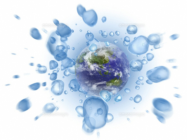 地球から飛び散る青い水滴 Cg の写真素材 イラスト素材 アマナイメージズ