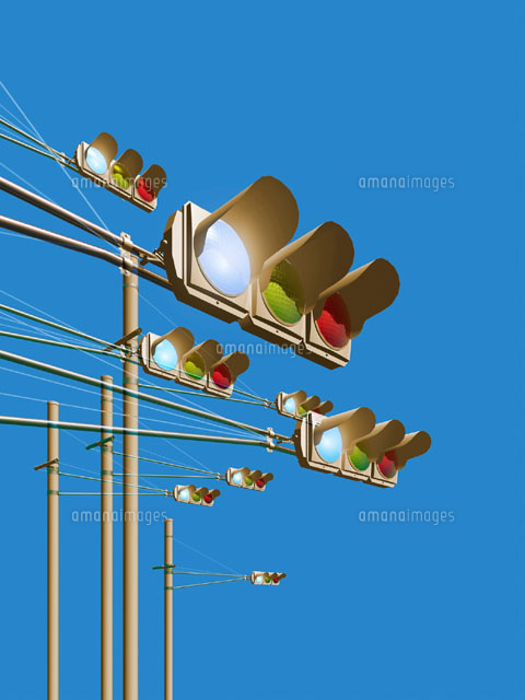 多数の柱と交通信号機 CG[00330000715]の写真・イラスト素材