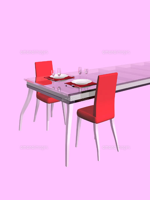 ダイニングテーブルと赤い椅子 Cgイラスト a の写真素材 イラスト素材 アマナイメージズ