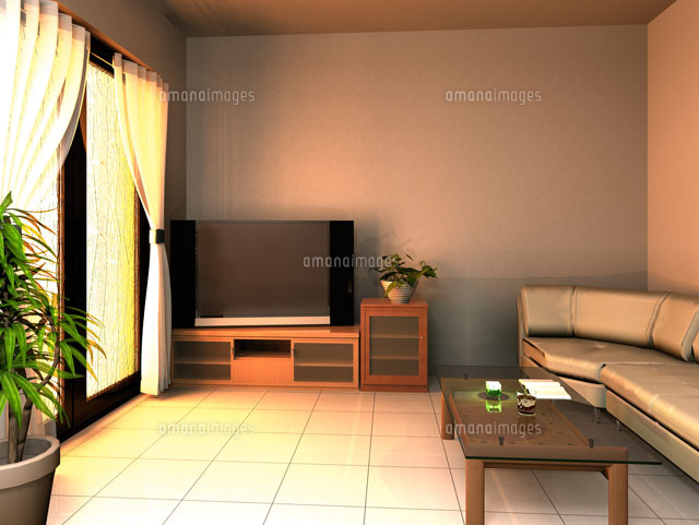 夕方のリビングルーム の写真素材 イラスト素材 アマナイメージズ