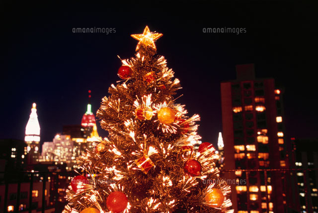 テラスから望むクリスマスのニューヨークの街並み の写真素材 イラスト素材 アマナイメージズ
