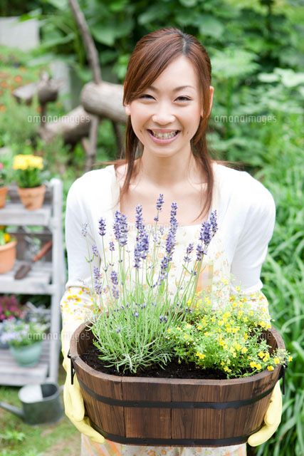プランターを持った女性 の写真素材 イラスト素材 アマナイメージズ