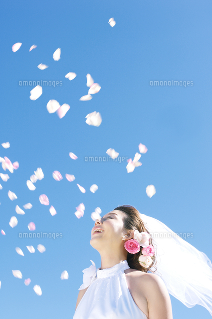 フラワーシャワーを浴びる新婦 の写真素材 イラスト素材 アマナイメージズ