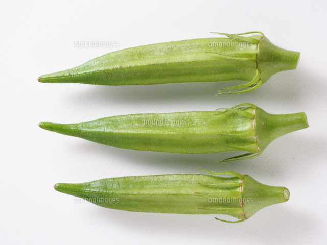 生のオクラ3本を白背景で撮影する の写真素材 イラスト素材 アマナイメージズ