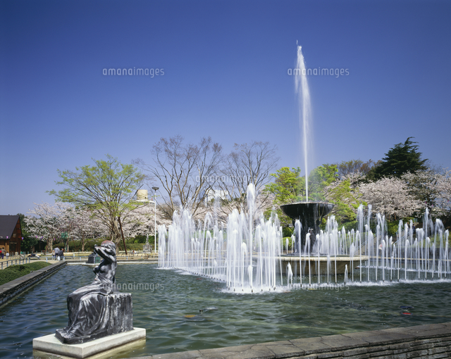 飛鳥山公園の噴水と桜[10002007978]の写真・イラスト素材｜アマナ