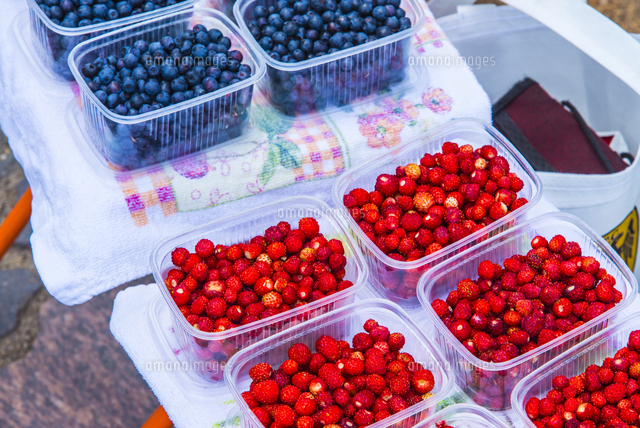 野いちごとブルーベリー の写真素材 イラスト素材 アマナイメージズ