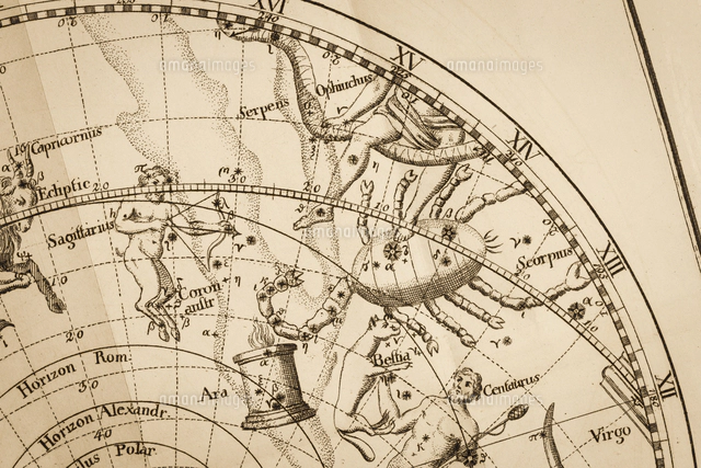 アンティーク 天体図 木製フレーム付き アンティークの天体図[10131522633]の写真・イラスト素材｜アマナ