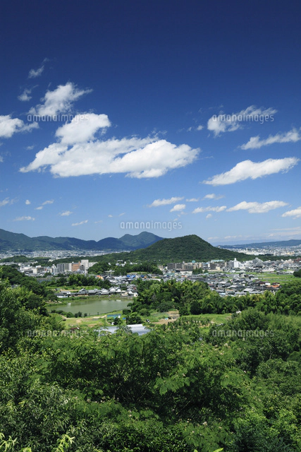 甘樫の丘より望む畝傍山と二上山[10133002421]の写真・イラスト素材