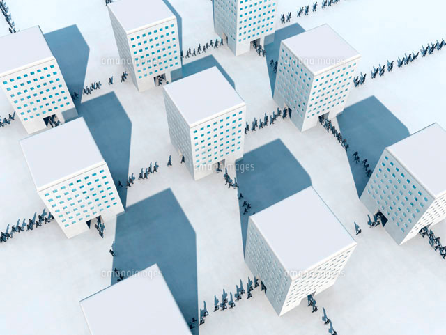 ビル群を移動するビジネスマンたちを上方より望む の写真素材 イラスト素材 アマナイメージズ