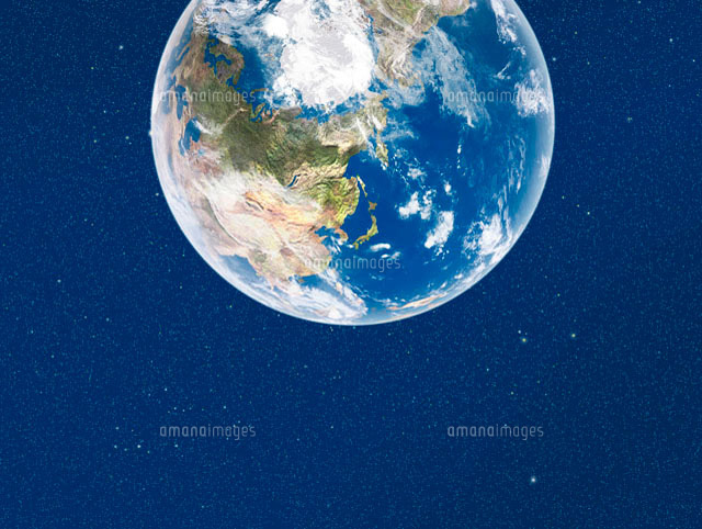 天の川と北極側から見た地球[10143000897]の写真・イラスト素材