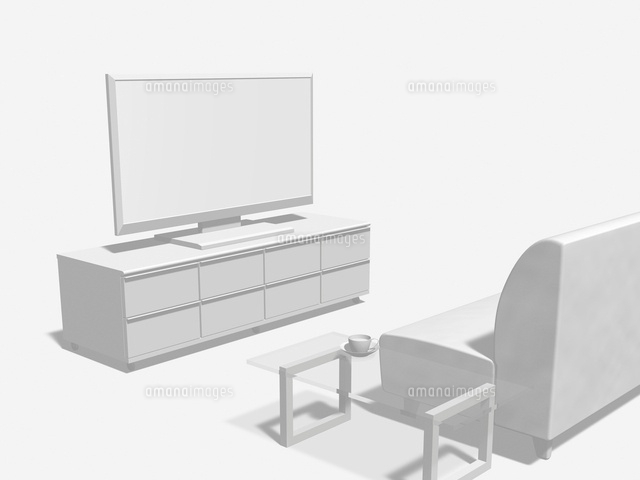 薄型テレビ視聴のモノクロイメージ の写真素材 イラスト素材 アマナイメージズ