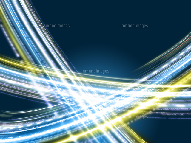 カーブしながら交差するデータ光線 の写真素材 イラスト素材 アマナイメージズ