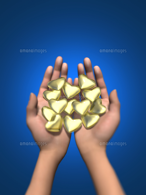 掌にたくさんのゴールドハート の写真素材 イラスト素材 アマナイメージズ