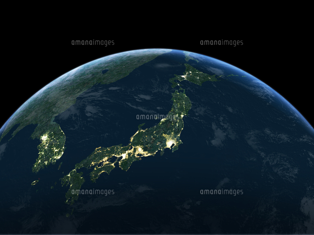 夜間の日本を主体の地球[10143013226]の写真・イラスト素材｜アマナ