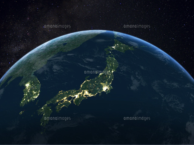 夜間の日本を主体の地球[10143013226]の写真・イラスト素材｜アマナ