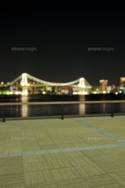 豊洲ぐるり公園の石畳の広場と夜の東京港 の写真素材 イラスト素材 アマナイメージズ