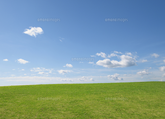 春の草原と浮き雲[10168006156]の写真・イラスト素材｜アマナイメージズ 