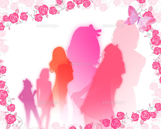 キラキラ背景の5人の女の子シルエット の写真素材 イラスト素材 アマナイメージズ