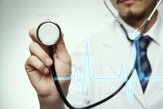 聴診器を持った医者とcgの波形 の写真素材 イラスト素材 アマナイメージズ