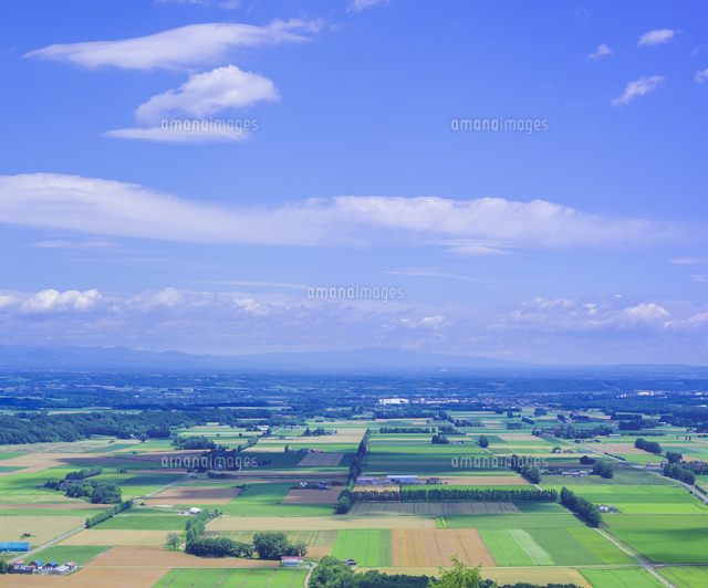 北海道 自然 風景 十勝平野 青空と雲 の写真素材 イラスト素材 アマナイメージズ