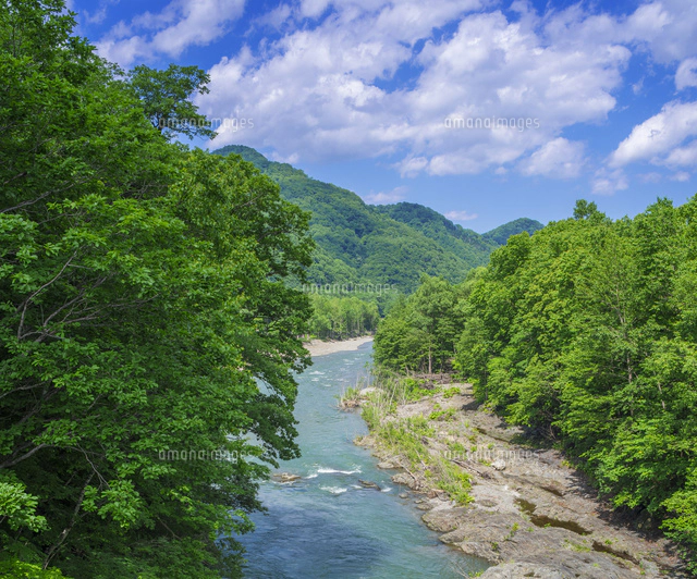 北海道 自然 風景 十勝平野 青空と雲[10190001240]の写真・イラスト