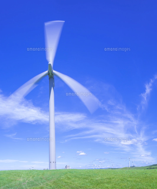 北海道 自然 風景 (青空と風車)[10190001293]の写真・イラスト