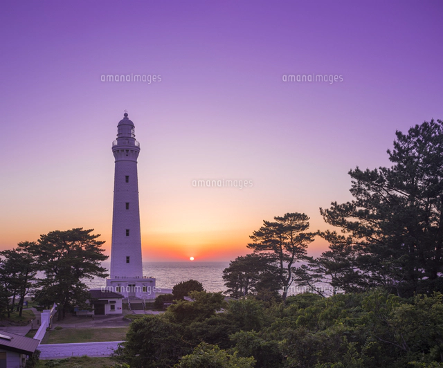 アクリル画 F4号 風景画 出雲日御碕灯台。景色 島根県 自然 風景 日本海に沈む夕日と出雲日御碕灯台