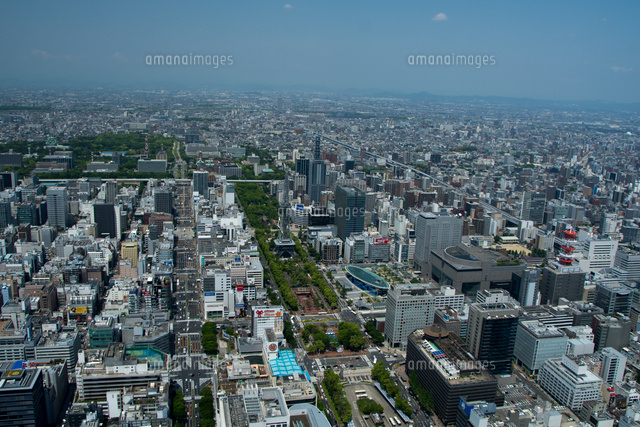 名古屋市内空撮 栄 テレビ塔 オアシス21[10219000472]の写真・イラスト 