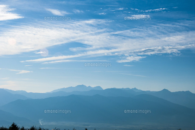 高ボッチ高原のススキ原より松本・安曇野の街並みと北アルプス