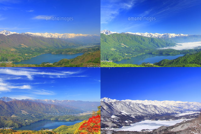 青木湖と白馬連峰など北アルプスの山並みの春夏秋冬 定点撮影 の写真素材 イラスト素材 アマナイメージズ