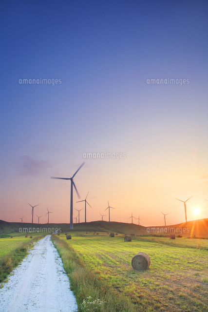 風力発電の風車と夕日[10247032124]の写真・イラスト素材｜アマナ