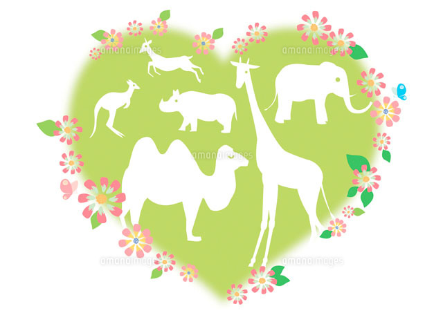 動物とハートと花 の写真素材 イラスト素材 アマナイメージズ