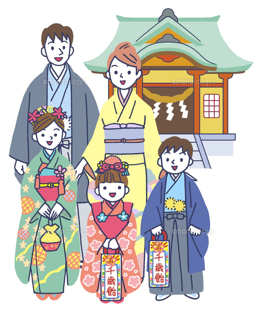 神社で七五三の家族[10248016031]の写真・イラスト素材｜アマナイメージズ