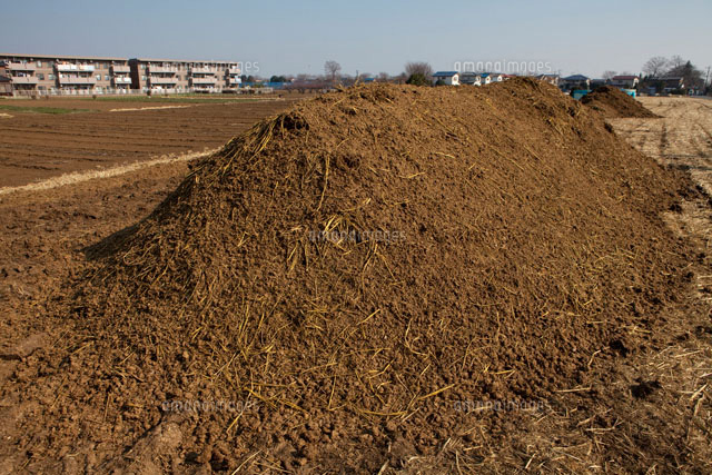 畑に積まれた有機肥料 の写真素材 イラスト素材 アマナイメージズ