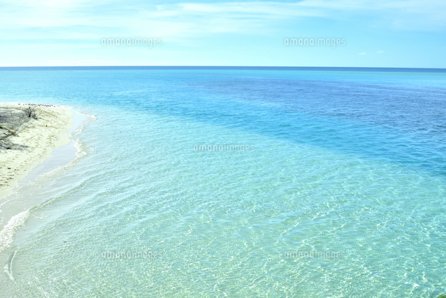 碧い海 ニューカレドニア ウヴェア島の透き通った青い海と水平線[10261024749
