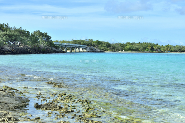 ニューカレドニア ウヴェア島の澄み切った青い海と岩礁とウヴェア島とムリ島を結ぶ橋 の写真素材 イラスト素材 アマナイメージズ