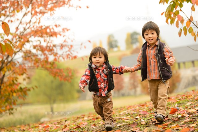 秋の公園の子ども の写真素材 イラスト素材 アマナイメージズ