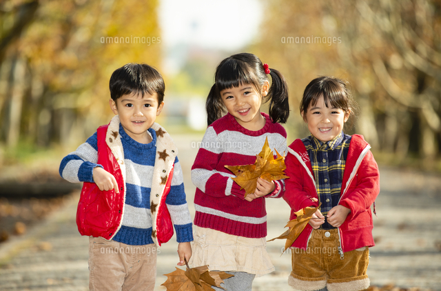 秋の公園で遊ぶ子供 の写真素材 イラスト素材 アマナイメージズ