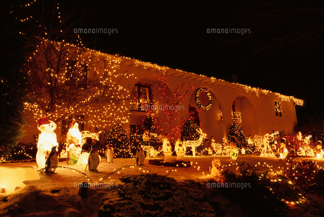 アメリカで購入LEDライト付き】クリスマスの家の風景画サイズ65cm