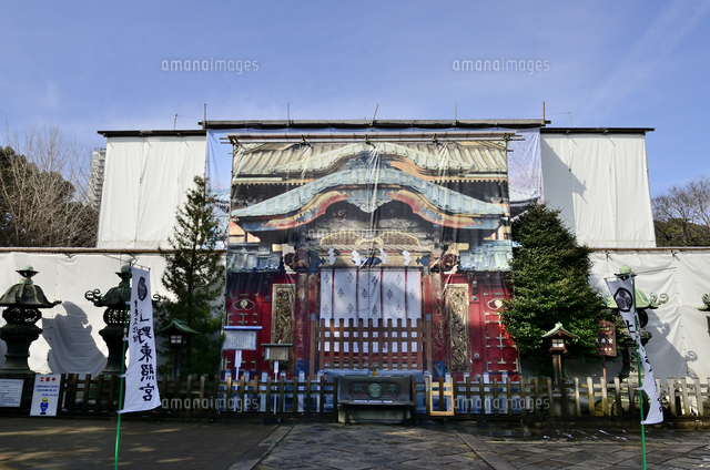建て替えのためのシートに描かれた上野東照宮 の写真素材 イラスト素材 アマナイメージズ