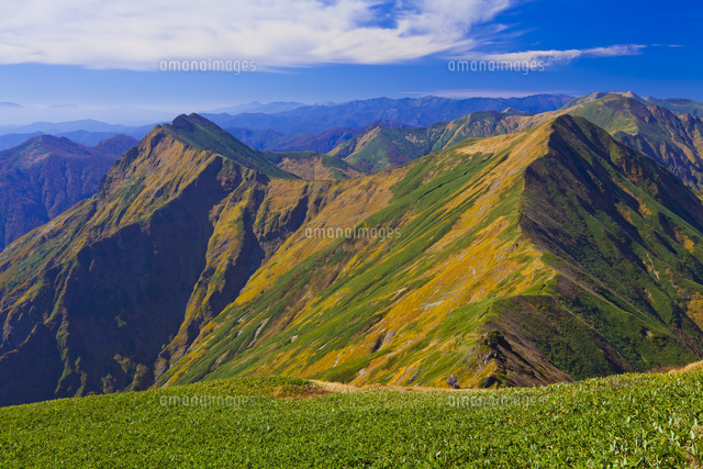 秋の谷川岳山頂から見た俎嵓山稜 の写真素材 イラスト素材 アマナイメージズ